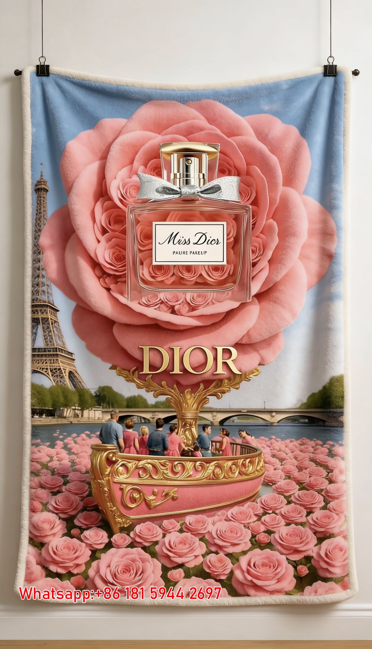 Dior Rose Perfume Paris Flannel Sofa Throw Blanket D434